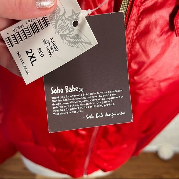 NWT SOHO BABE LOVE | Red Zip Up Bomber Jacket | Women's 2XL - Picture 11 of 11